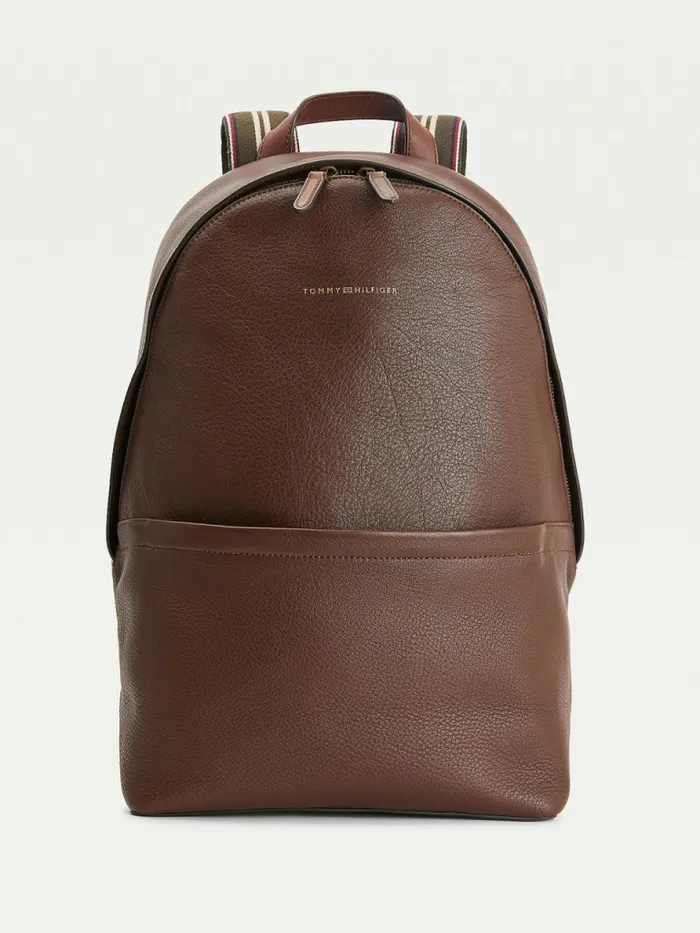 Tommy Hilfiger Casual Leather Backpack Dark Tan Mens Bags Gift Ideas