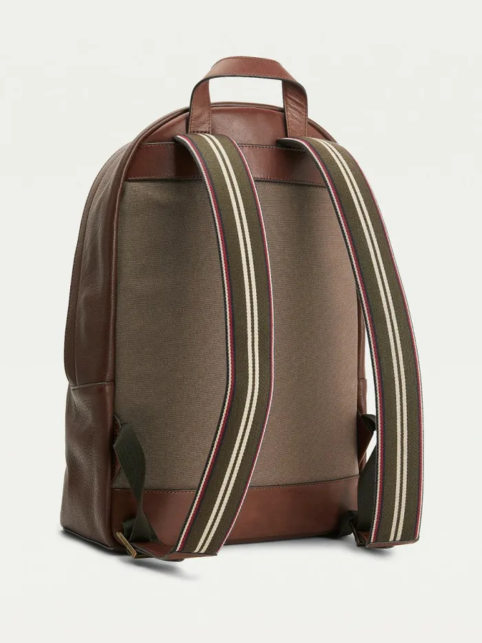 Tommy Hilfiger Casual Leather Backpack Dark Tan Mens Bags Gift Ideas