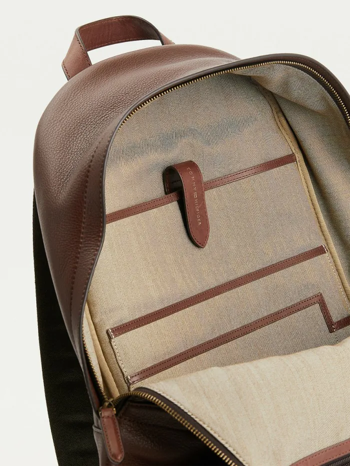 Tommy Hilfiger Casual Leather Backpack Dark Tan Mens Bags Gift Ideas