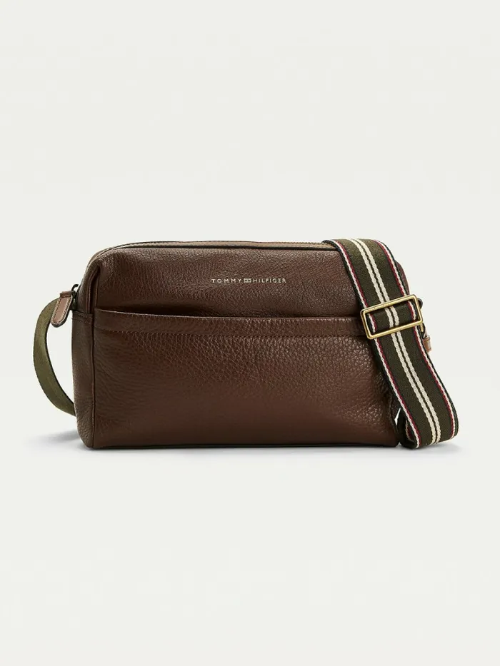 Tommy Hilfiger Casual Leather Reporter Bag Dark Tan Mens Bags On Sale