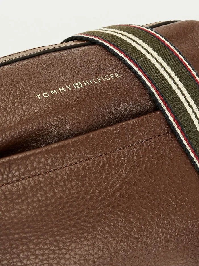 Tommy Hilfiger Casual Leather Reporter Bag Dark Tan Mens Bags On Sale