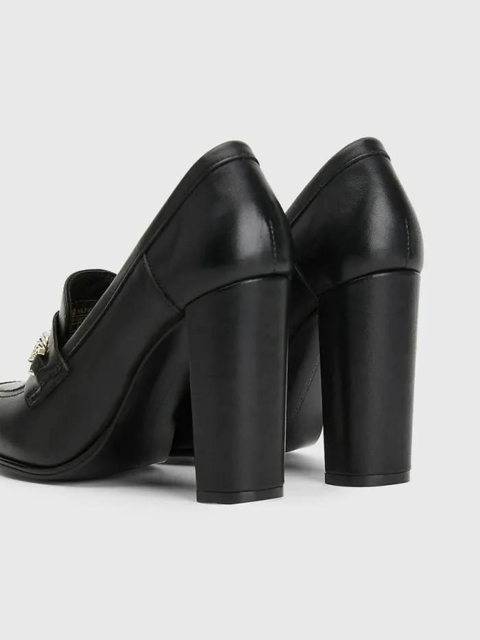 Tommy Hilfiger Chain High Heel Loafers Black Womens Pumps Sale