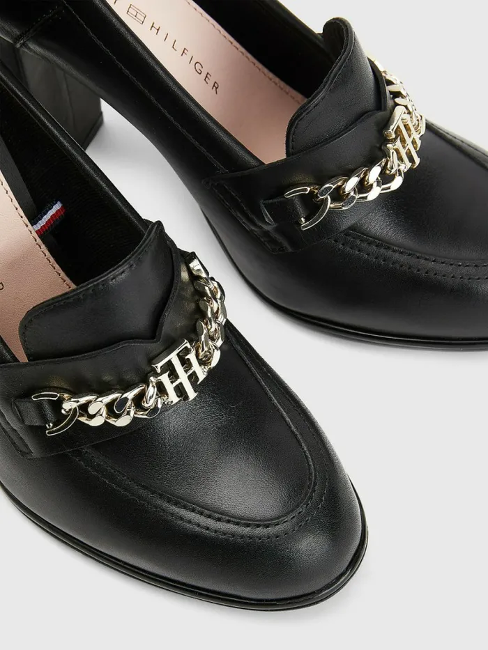 Tommy Hilfiger Chain High Heel Loafers Black Womens Pumps Sale