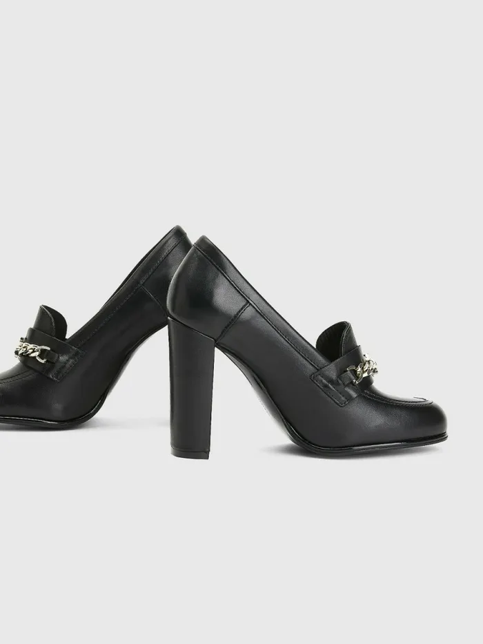 Tommy Hilfiger Chain High Heel Loafers Black Womens Pumps Sale