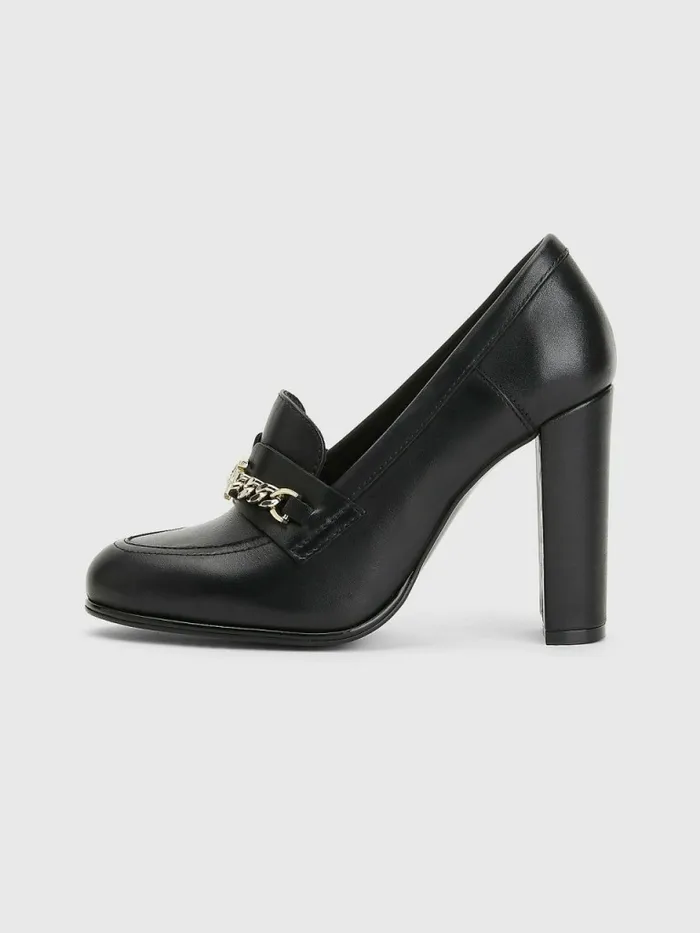 Tommy Hilfiger Chain High Heel Loafers Black Womens Pumps Sale
