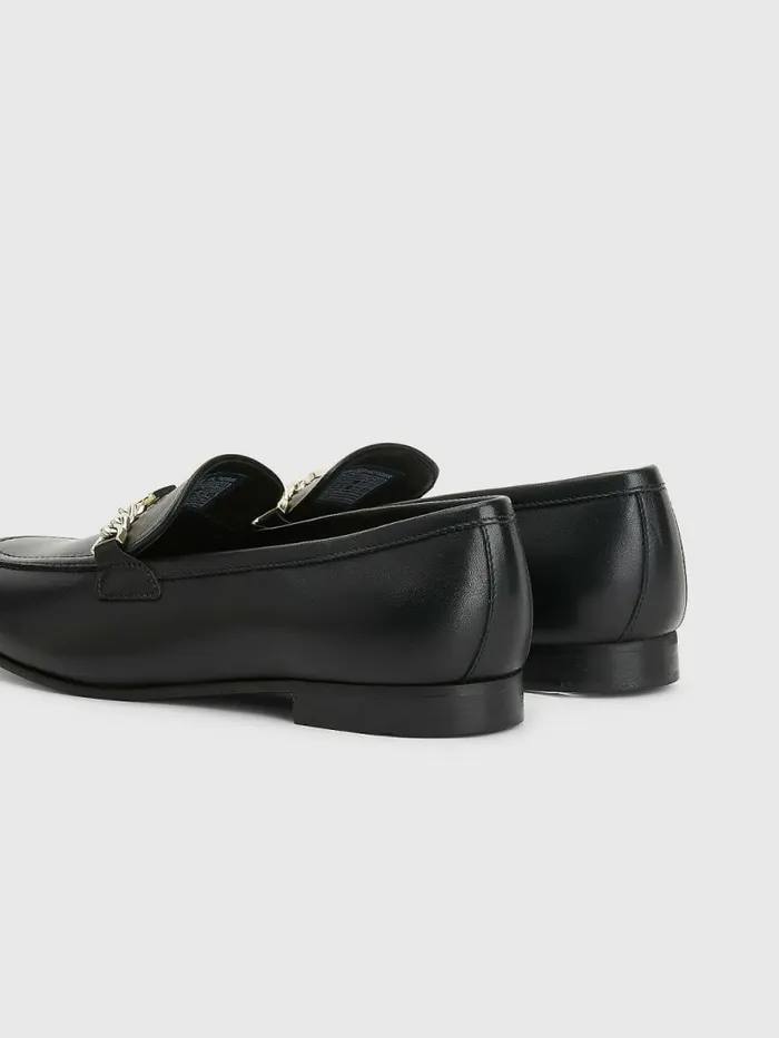 Tommy Hilfiger Chain Leather Loafers Black Womens Flat Shoes Gift 4 You