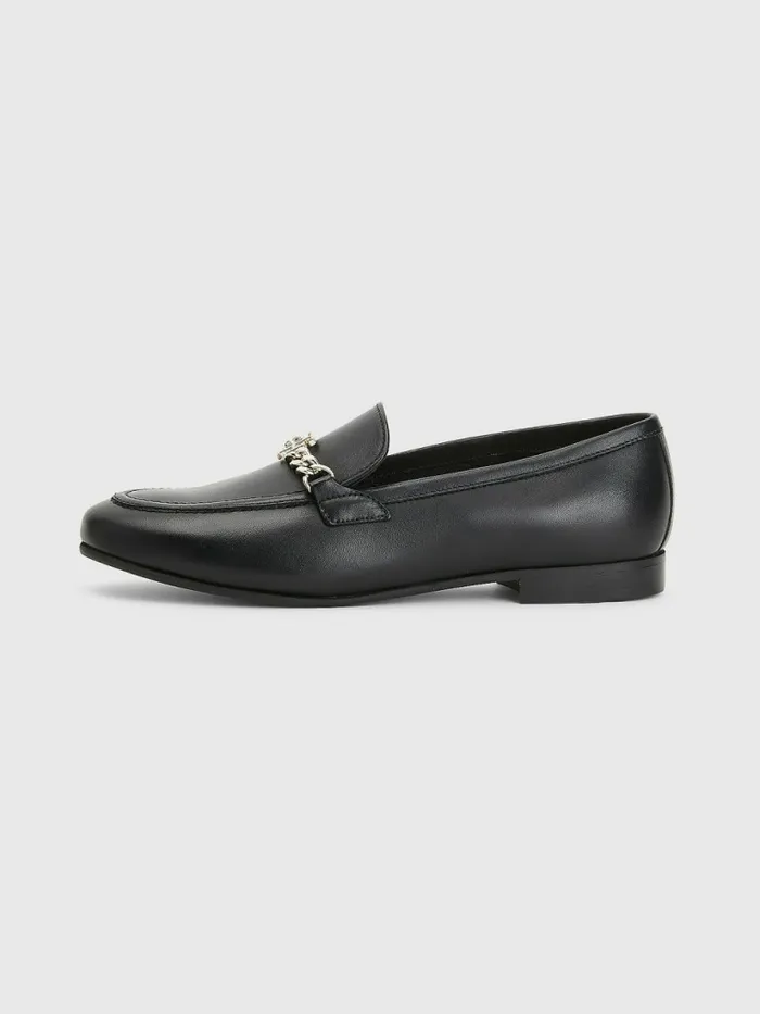 Tommy Hilfiger Chain Leather Loafers Black Womens Flat Shoes Gift 4 You