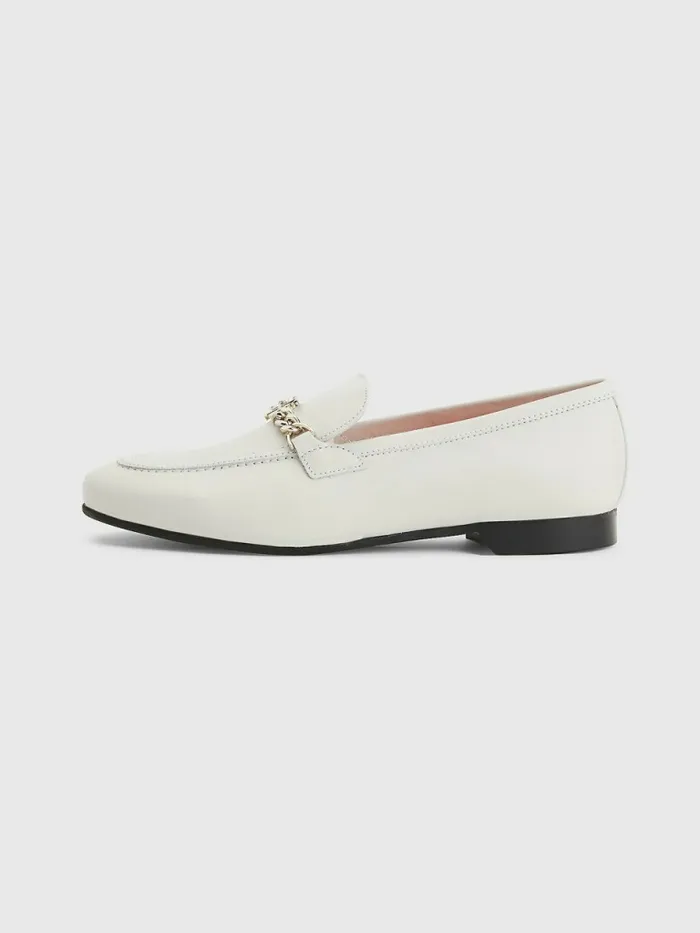 Tommy Hilfiger Chain Leather Loafers White Dove Womens Flat Shoes Casaul