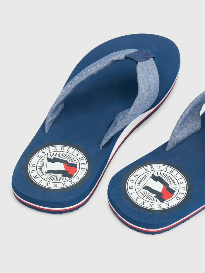 Tommy Hilfiger Chambray Strap FlipFlops Twilight Indigo Mens Sandals Sliders and Flip Flops Popular