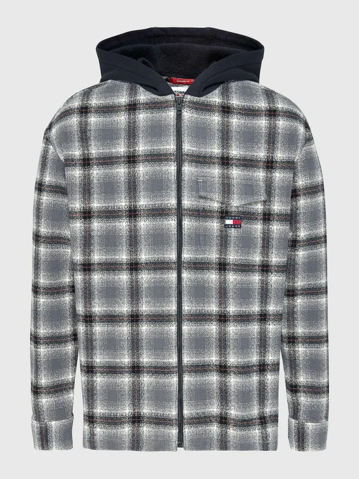 Tommy Hilfiger Check Organic Cotton Hooded Overshirt BlackMulti Mens Shirts Online