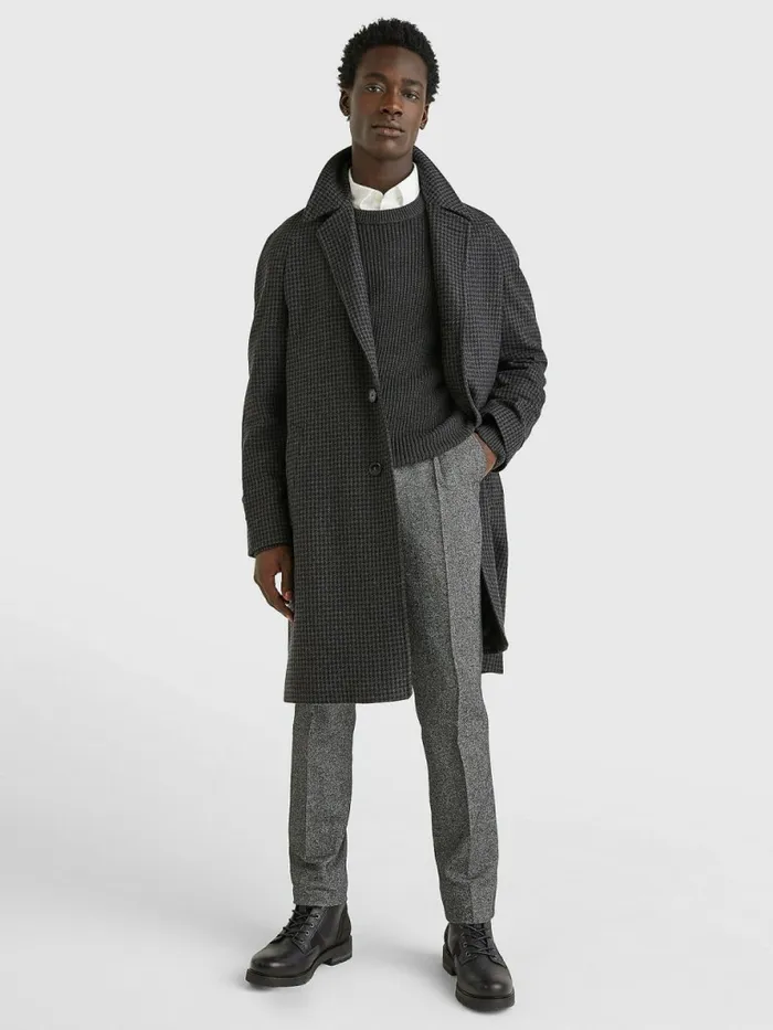 Tommy Hilfiger Check Wool Blend Slim Fit Coat Grey Mens Coats and Jackets Gift 4 You
