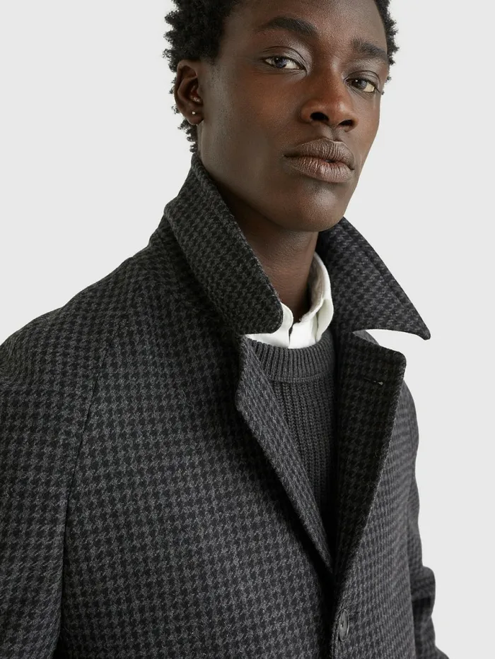 Tommy Hilfiger Check Wool Blend Slim Fit Coat Grey Mens Coats and Jackets Gift 4 You