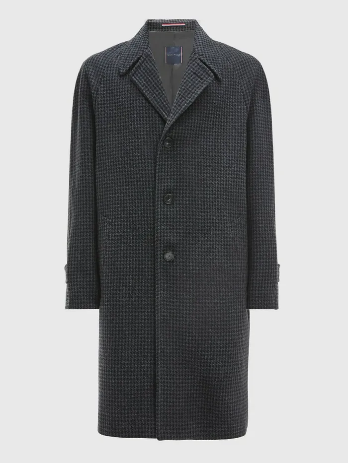 Tommy Hilfiger Check Wool Blend Slim Fit Coat Grey Mens Coats and Jackets Gift 4 You