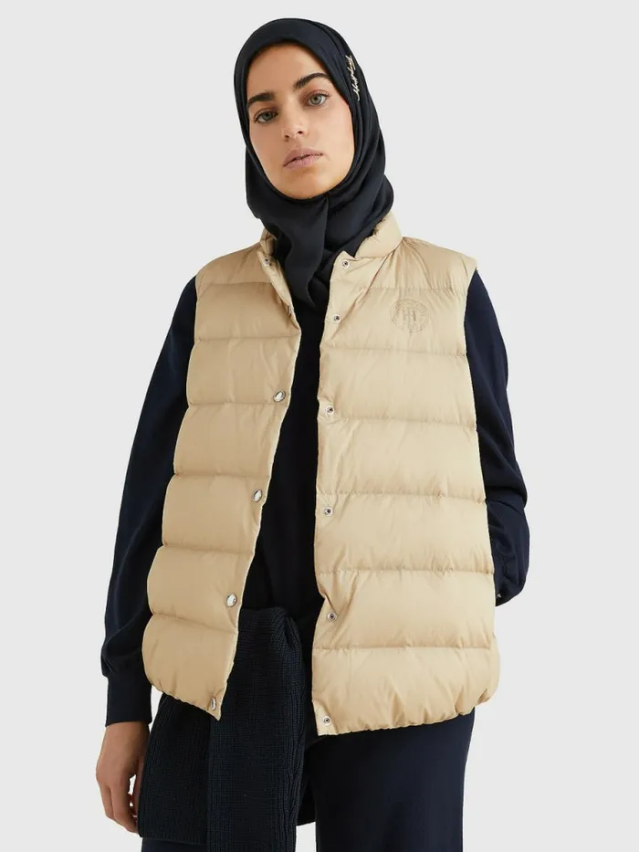 Tommy Hilfiger Chic DownFilled Vest Beige Womens Coats and Jackets Near Me
