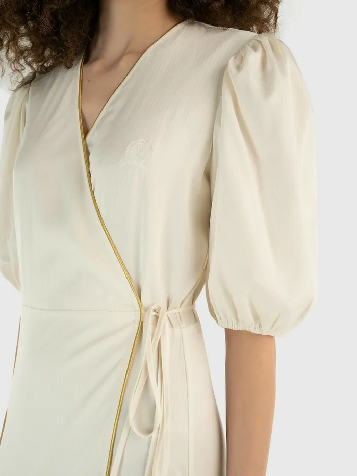 Tommy Hilfiger Chintzed Poplin Wrap Dress Ivory Womens Dresses and Jumpsuits Gift 4 You