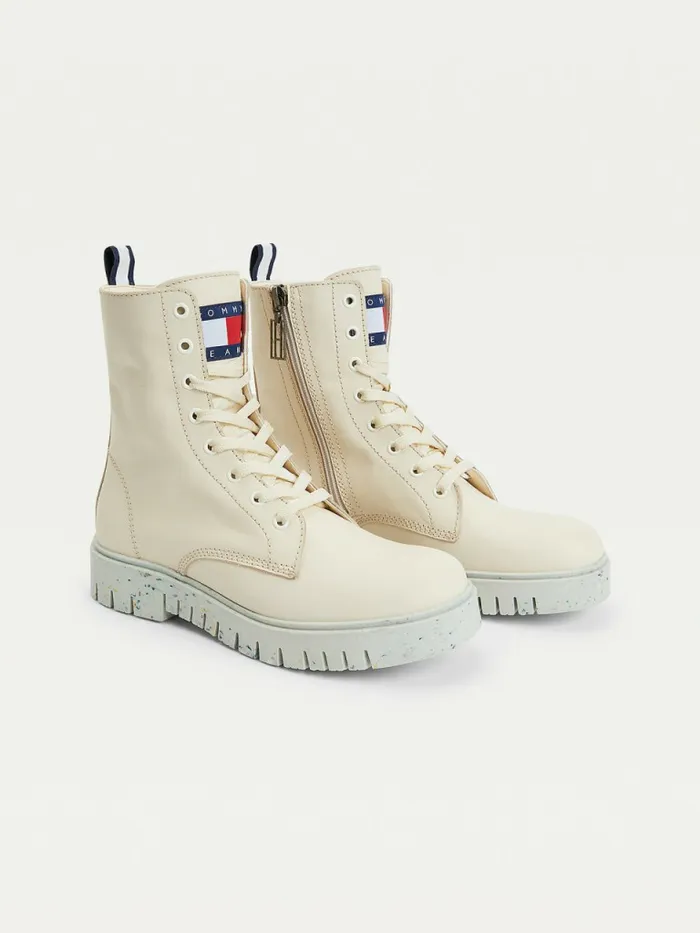 Tommy Hilfiger Chunky Cleat LaceUp Boots Ivory Womens Boots Popular