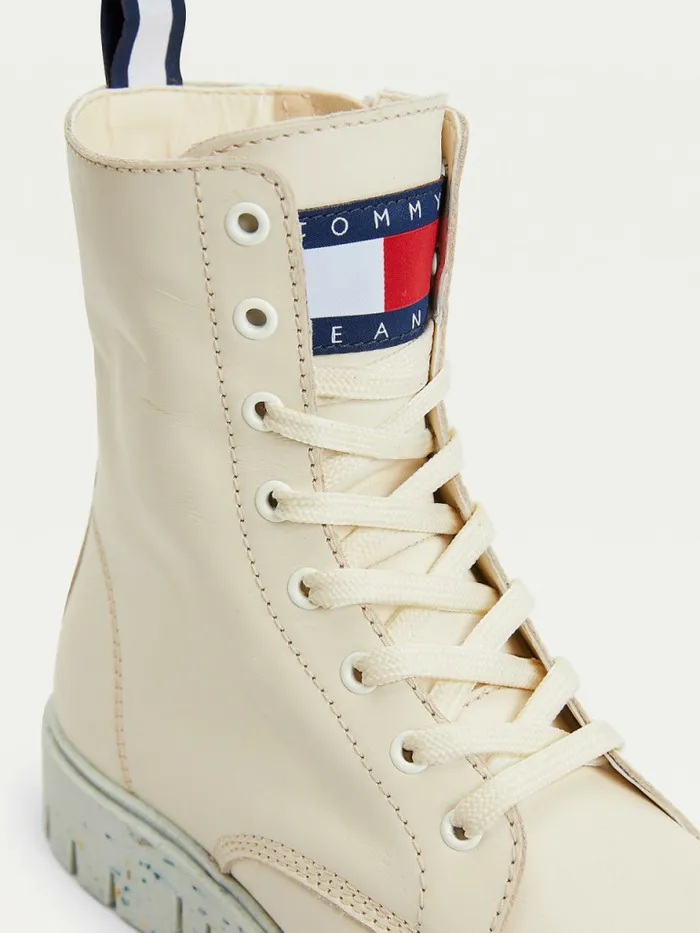 Tommy Hilfiger Chunky Cleat LaceUp Boots Ivory Womens Boots Popular