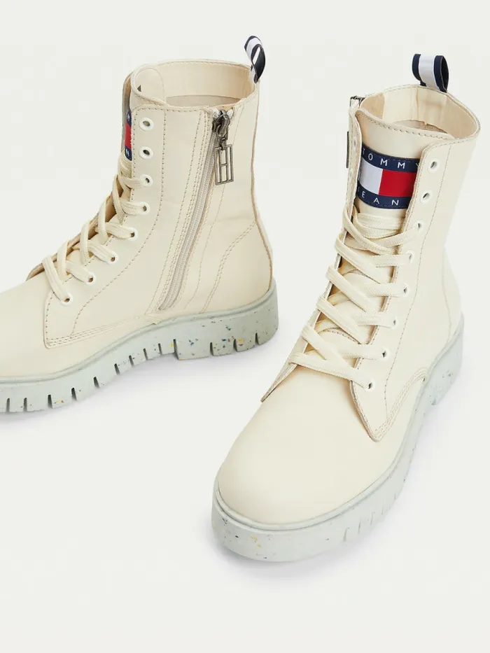 Tommy Hilfiger Chunky Cleat LaceUp Boots Ivory Womens Boots Popular