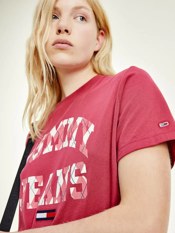 Tommy Hilfiger Classics Argyle TShirt Cranberry Crush Womens TShirts Fashion