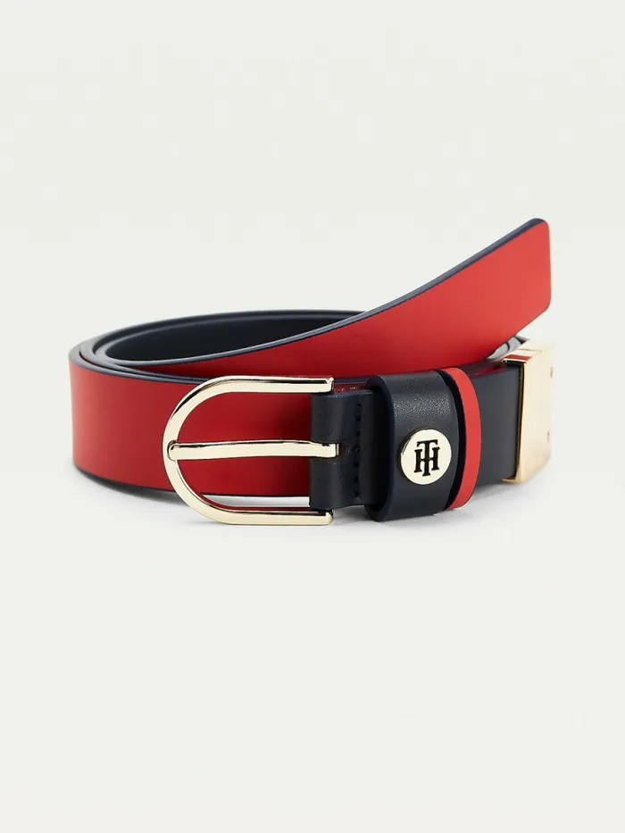 Tommy Hilfiger Classics Reversible Organic Leather Belt Desert Sky Primary Red Mix Womens Belts For Sale