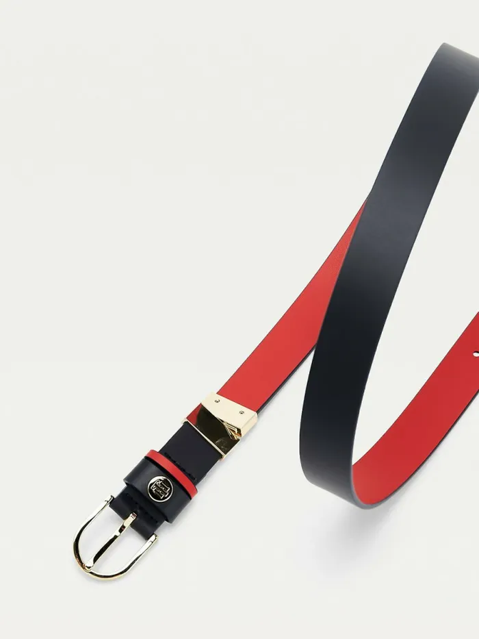 Tommy Hilfiger Classics Reversible Organic Leather Belt Desert Sky Primary Red Mix Womens Belts For Sale