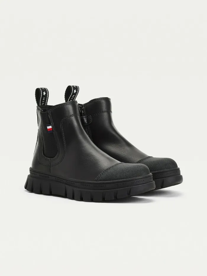 Tommy Hilfiger Cleat Chelsea Boots Black Girls Shoes and Accessories Casaul