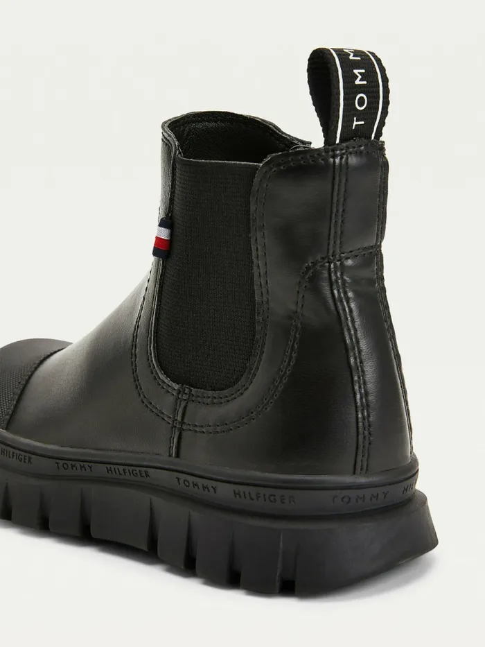 Tommy Hilfiger Cleat Chelsea Boots Black Girls Shoes and Accessories Casaul