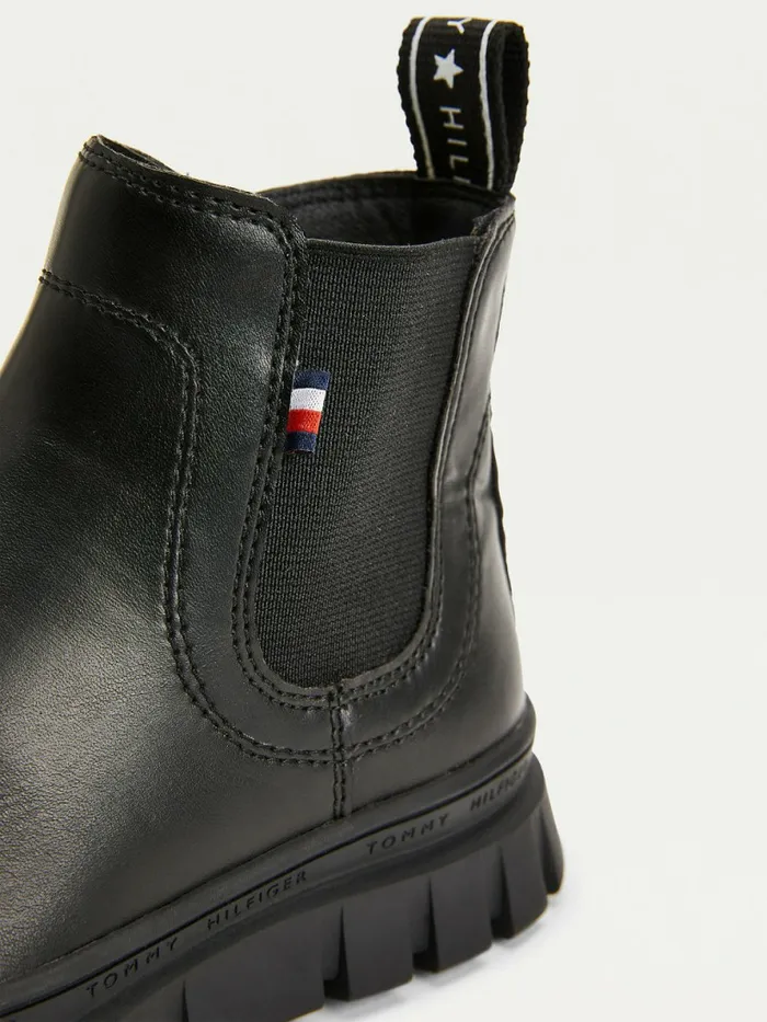 Tommy Hilfiger Cleat Chelsea Boots Black Girls Shoes and Accessories Casaul