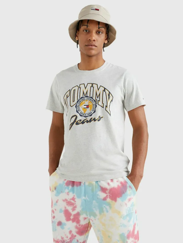 Tommy Hilfiger College Logo TShirt Silver Grey Htr Mens TShirts Gift for Friend Tommy Hilfiger College Logo TShirt Silver Grey Htr Mens TShirts Gift for Friend