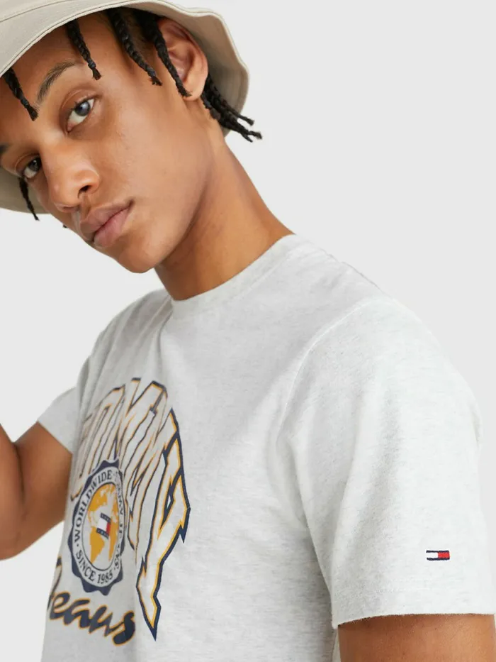 Tommy Hilfiger College Logo TShirt Silver Grey Htr Mens TShirts Gift for Friend
