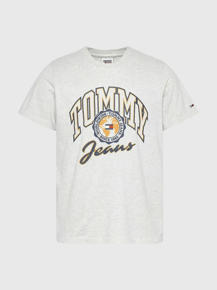 Tommy Hilfiger College Logo TShirt Silver Grey Htr Mens TShirts Gift for Friend