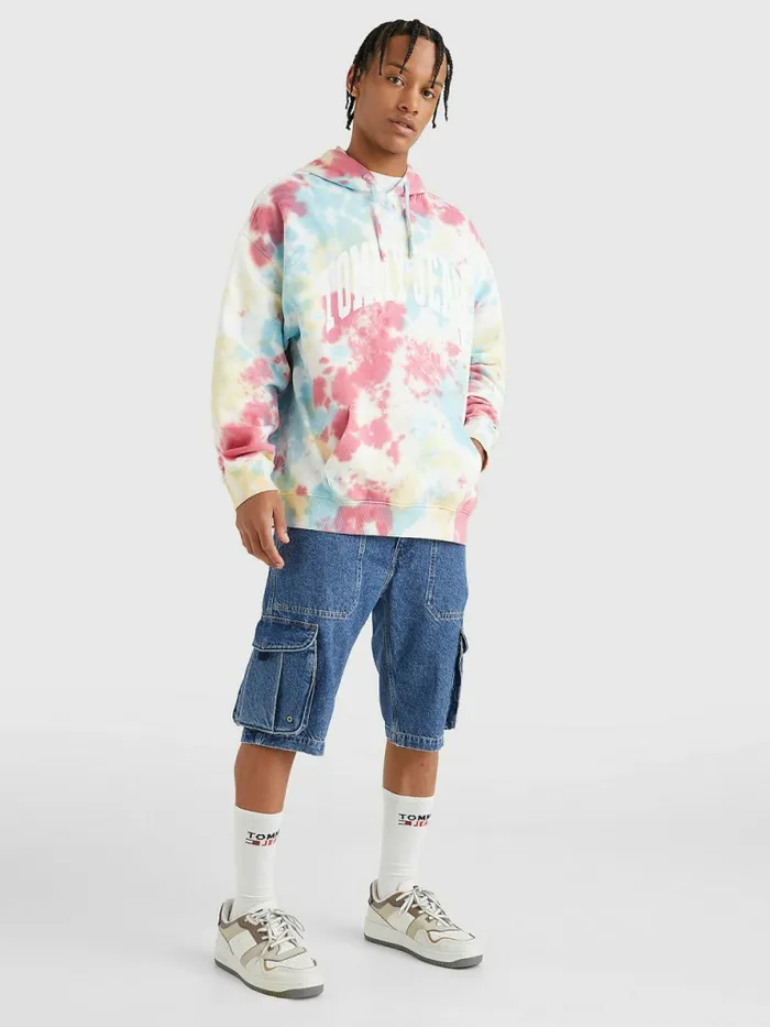 Tommy Hilfiger College Logo TieDye Hoody Bold Tie Dye Aop Mens Sweatshirts and Hoodies Casaul