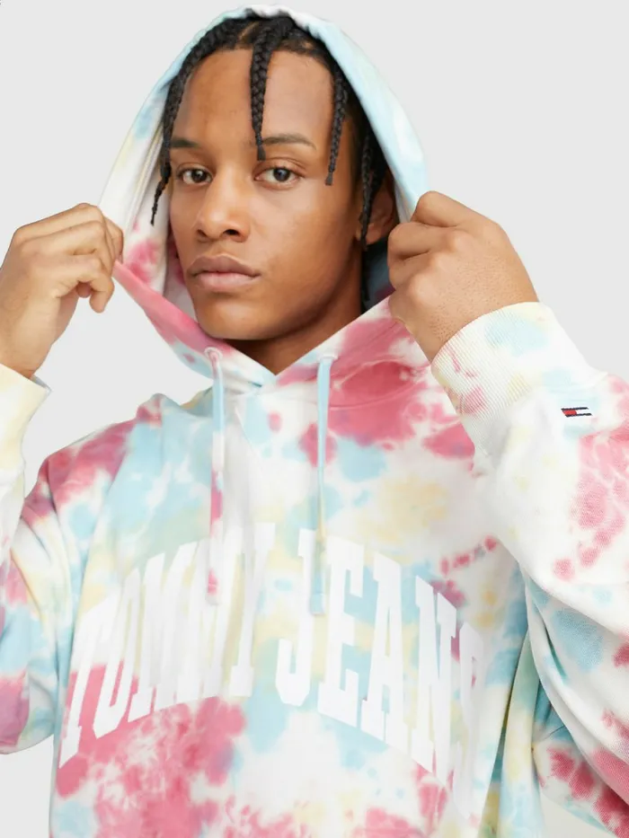 Tommy Hilfiger College Logo TieDye Hoody Bold Tie Dye Aop Mens Sweatshirts and Hoodies Casaul