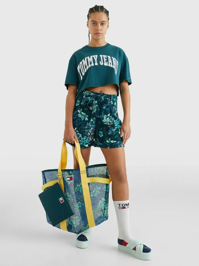 Tommy Hilfiger College Oversized Cropped TShirt Rainforest Green Womens TShirts Sale
