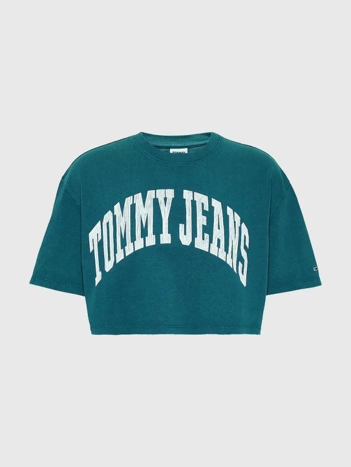 Tommy Hilfiger College Oversized Cropped TShirt Rainforest Green Womens TShirts Sale