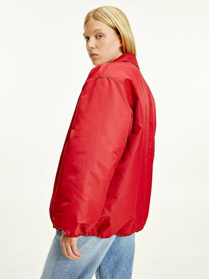 Tommy Hilfiger College Recycled Coach Jacket Cranberry Crush Womens Coats and Jackets On Sale