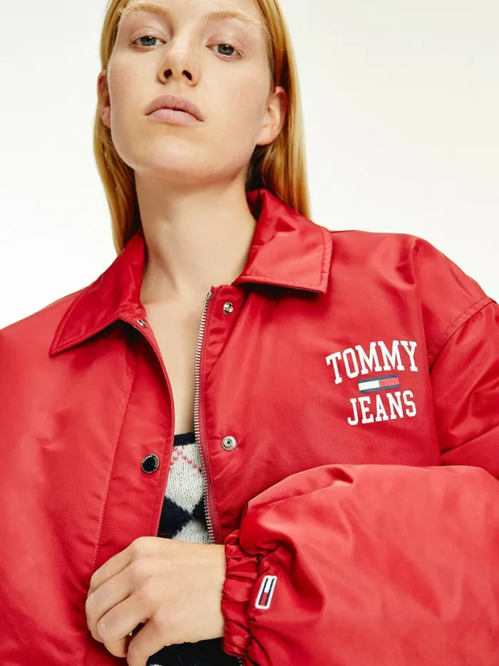 Tommy Hilfiger College Recycled Coach Jacket Cranberry Crush Womens Coats and Jackets On Sale