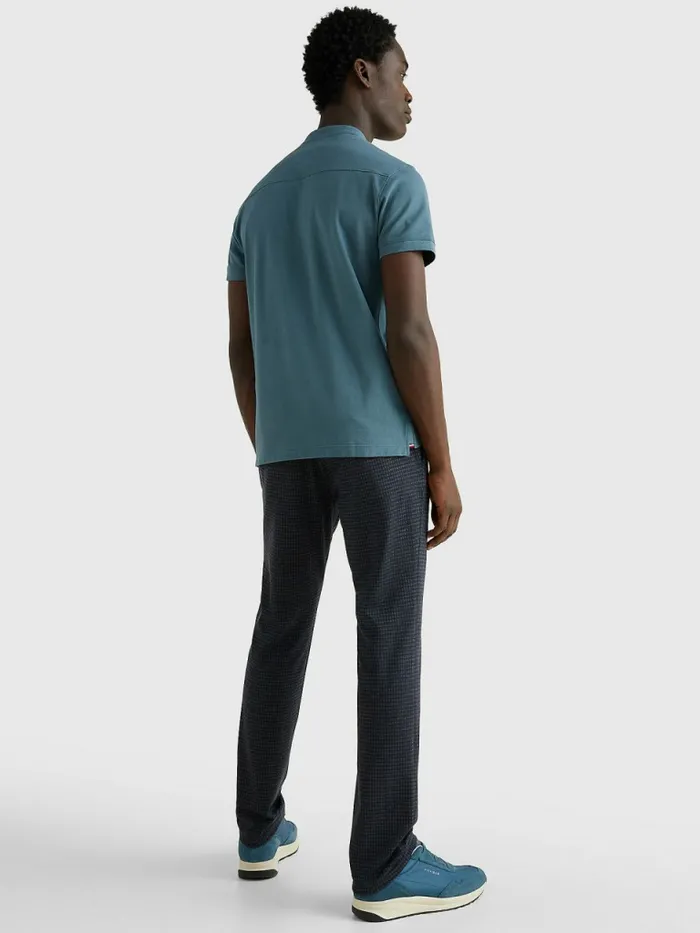 Tommy Hilfiger ColourBlocked Grandad Collar Slim Polo Mercury Marine Mens Polo Shirts Near Me