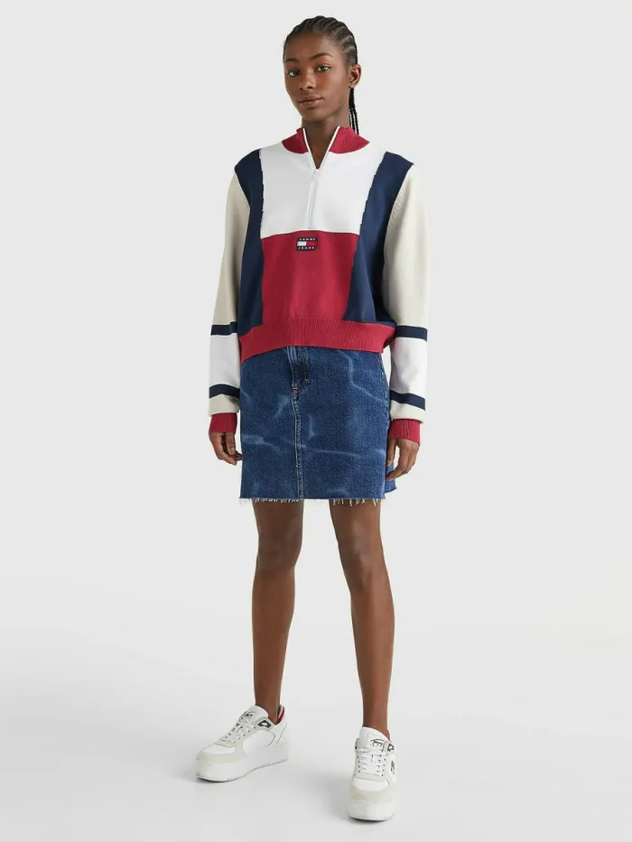 Tommy Hilfiger ColourBlocked HalfZip Jumper Cranberry CrushMulti Womens Knitwear Gift 4 You