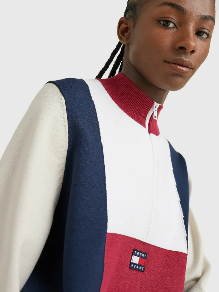 Tommy Hilfiger ColourBlocked HalfZip Jumper Cranberry CrushMulti Womens Knitwear Gift 4 You