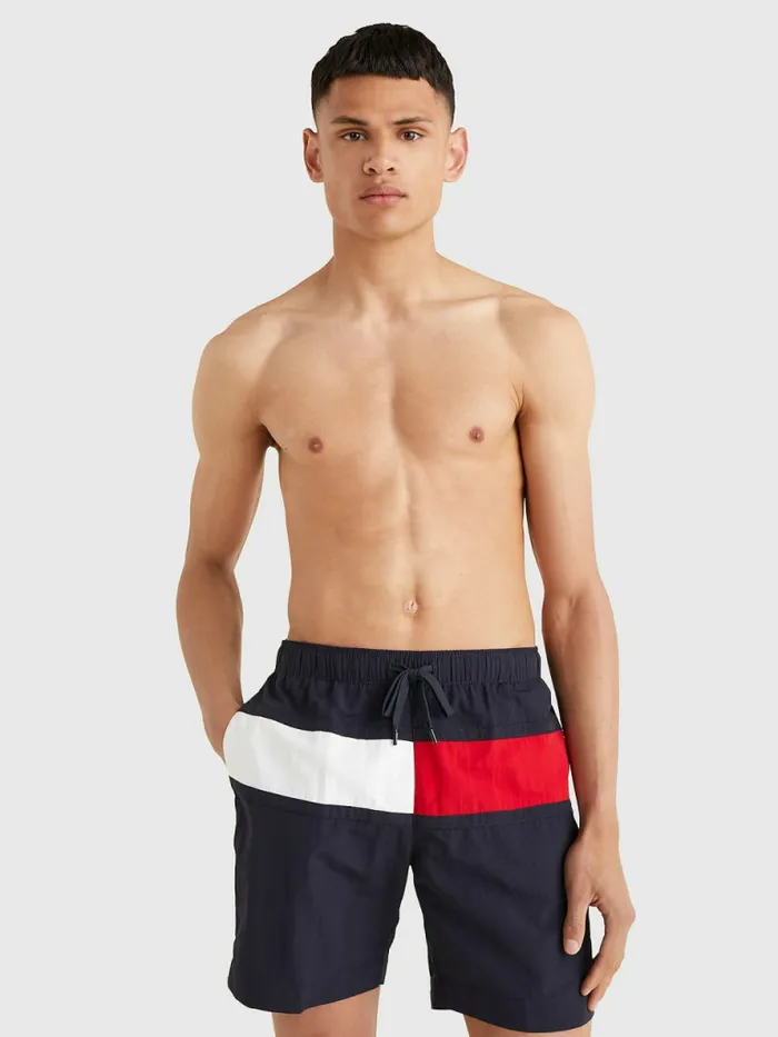 Tommy Hilfiger ColourBlocked Long Length Swim Shorts Desert Sky Mens Swimwear Online