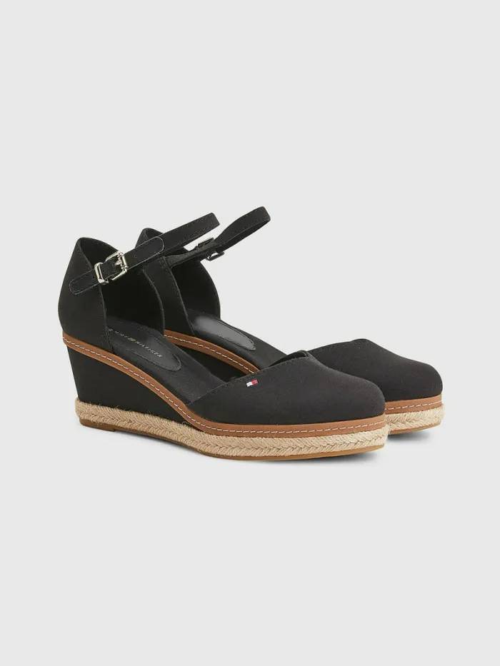 Tommy Hilfiger ColourBlocked Mid Heel Wedge Espadrille Sandals Black Womens Sandals Cheap On Sale Tommy Hilfiger ColourBlocked Mid Heel Wedge Espadrille Sandals Black Womens Sandals Cheap On Sale