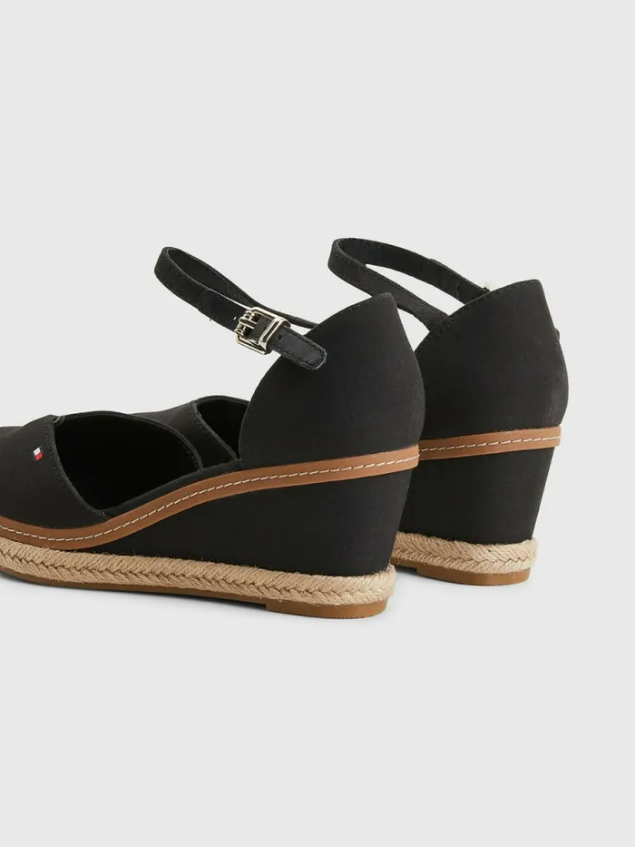 Tommy Hilfiger ColourBlocked Mid Heel Wedge Espadrille Sandals Black Womens Sandals Cheap On Sale