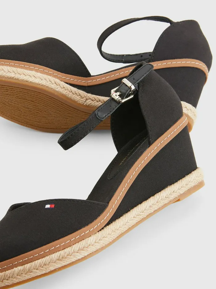 Tommy Hilfiger ColourBlocked Mid Heel Wedge Espadrille Sandals Black Womens Sandals Cheap On Sale
