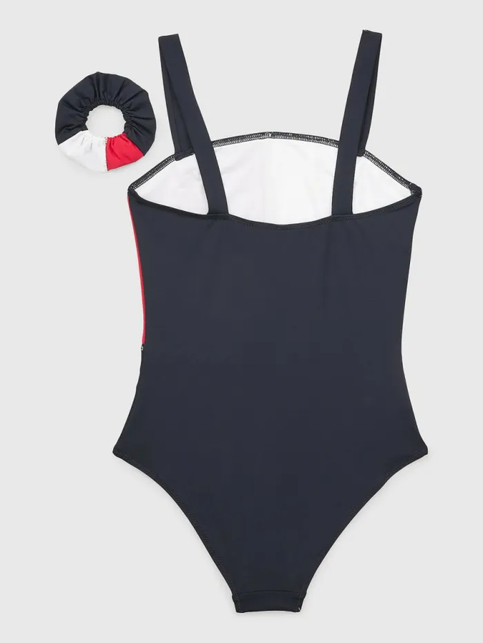 Tommy Hilfiger ColourBlocked OnePiece Swimsuit Desert Sky Blue Girls Swimwear Near Me