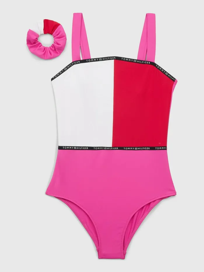 Tommy Hilfiger ColourBlocked OnePiece Swimsuit Pink Girls Swimwear Gift for Friend Tommy Hilfiger ColourBlocked OnePiece Swimsuit Pink Girls Swimwear Gift for Friend