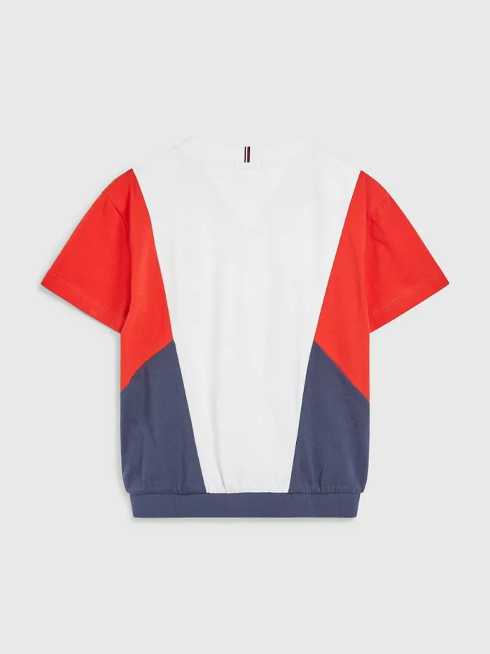 Tommy Hilfiger ColourBlocked Organic Cotton Knit TShirt Twilight NavyColorblock Girls Tops and TShirts Cheap On Sale