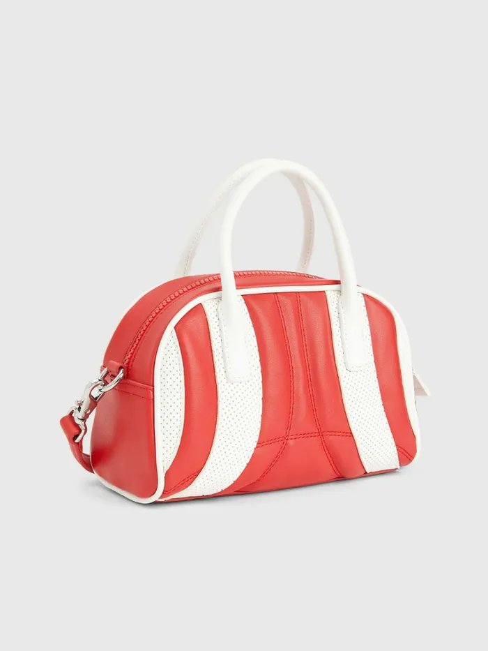 Tommy Hilfiger ColourBlocked Quilted Satchel Deep Crimson Womens Bags Gift Ideas