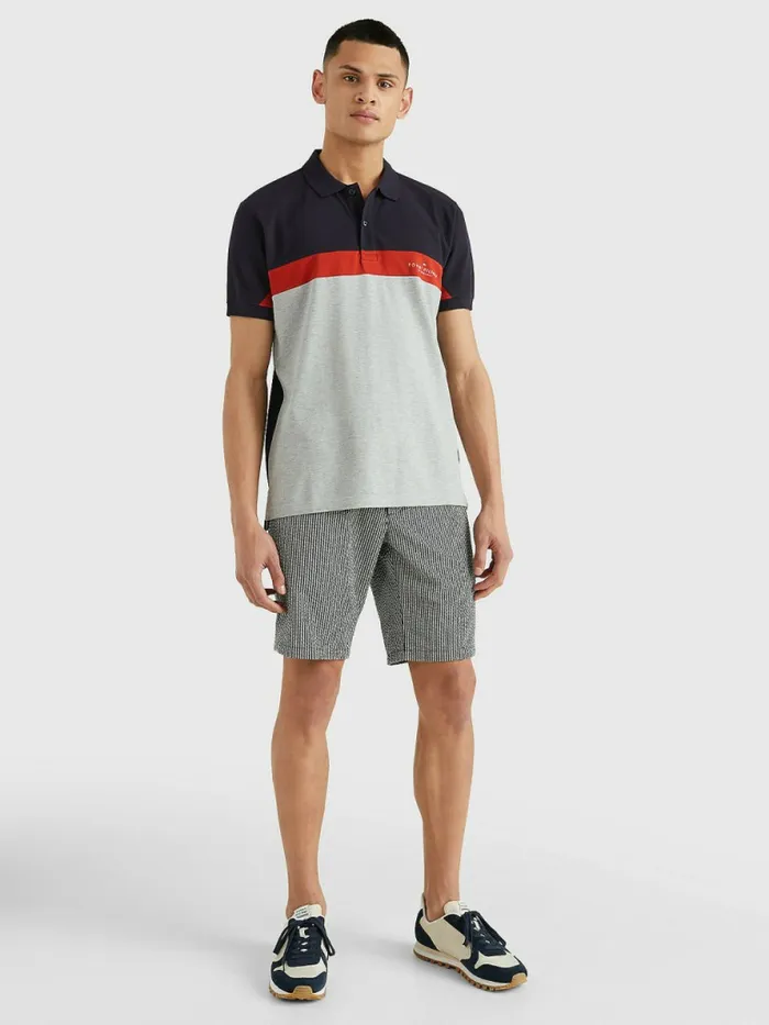 Tommy Hilfiger ColourBlocked Regular Fit Polo Desert SkyCinabar RedGrey Htr Mens Polo Shirts On Sale