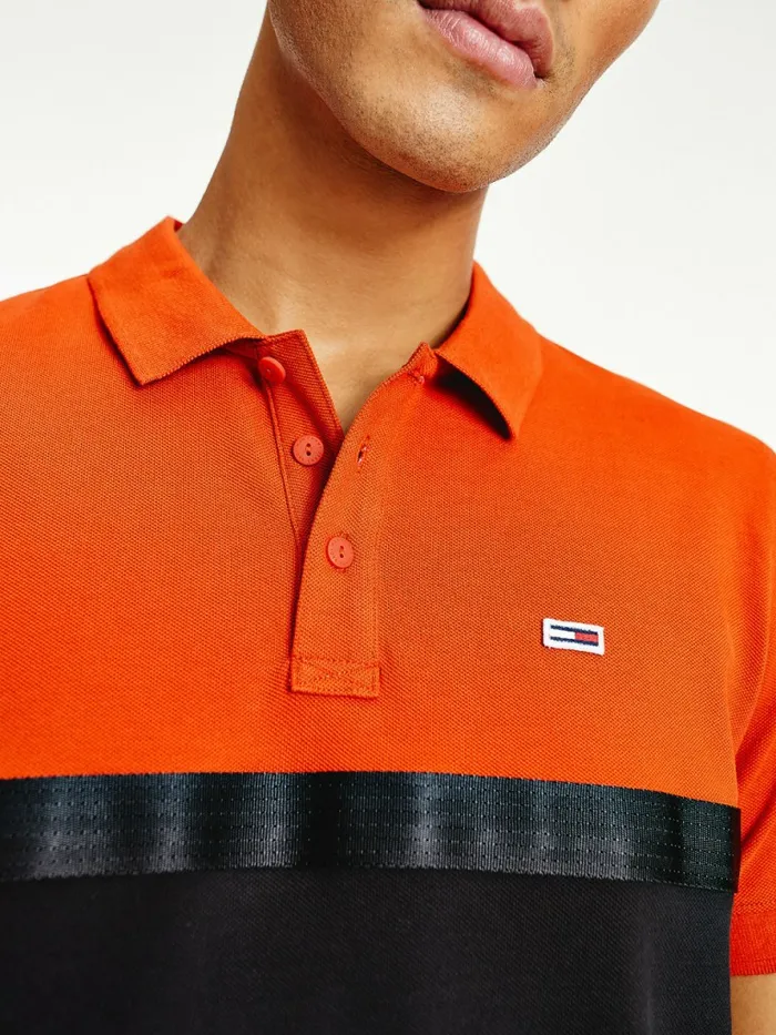 Tommy Hilfiger ColourBlocked Regular Fit Polo Orange Spice Mens Polo Shirts Gift Ideas
